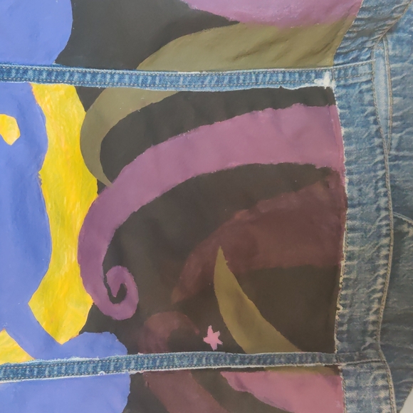 Crazy Horse Pokemon Oddish Denim Vest Jewel Tones Medium Hand Painted - Picture 4 of 16
